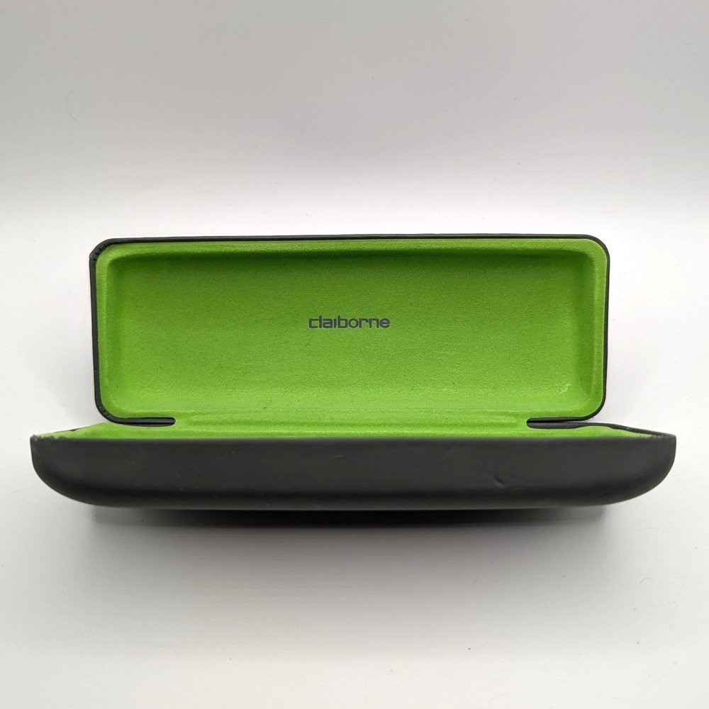 Claiborne Hard Shell Eyeglass Case Matte Black Lime Green Interior